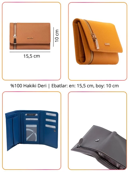 Grande Hakiki Deri Kadın Cüzdan Taba 2639 - 2
