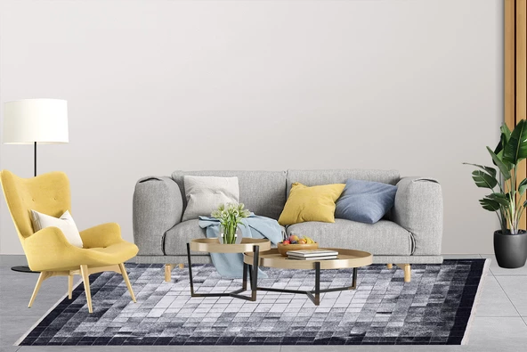 Modern Gri Siyah Dijital Baskı Yıkanabilir Hipoalerjenik Kaymaz Taban Halı Yolluk - 4