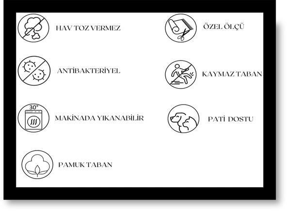 Modern Siyah Altın Çerçeve Dijital Baskı Yıkanabilir Hipoalerjenik Kaymaz Taban Halı Yolluk - Resim 10
