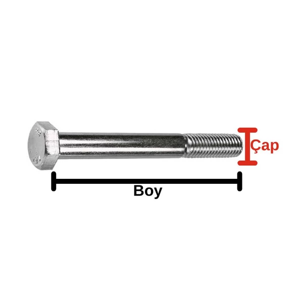 Çelik Cıvata 14X80 DIN931 Beyaz 5 Adet 8.8 Altıköşe - 2
