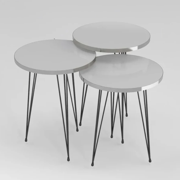 Zigon Sehpa Siyah Tel Ayak Gümüş Beyaz 1215 ürün görseli 1