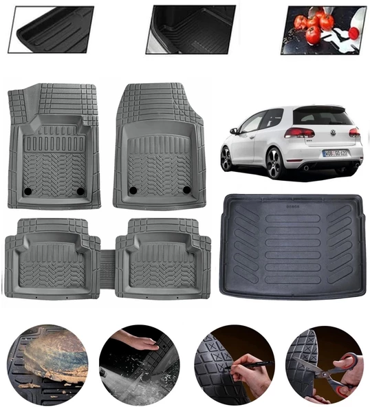 Volkswagen Golf 6 2008-2012 Uyumlu Paspas Araca Özel Bagaj Havuzu MBS Gri ürün görseli 1