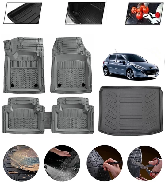 Peugeot 307 Uyumlu Paspas Araca Özel Bagaj Havuzu MBS Gri ürün görseli 1