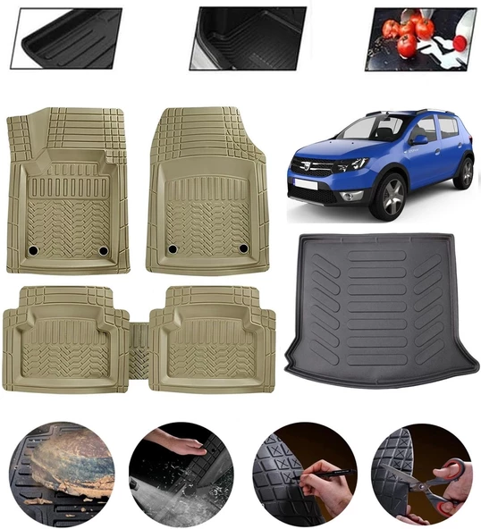 Dacia Sandero 2008-2021 Uyumlu Paspas Araca Özel Bagaj Havuzu MBS Bej ürün görseli 1