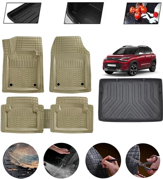 Citroen C3 Aircross Ust Kısım 2016-2025 Uyumlu Paspas Araca Özel Bagaj Havuzu MBS Bej ürün görseli 1