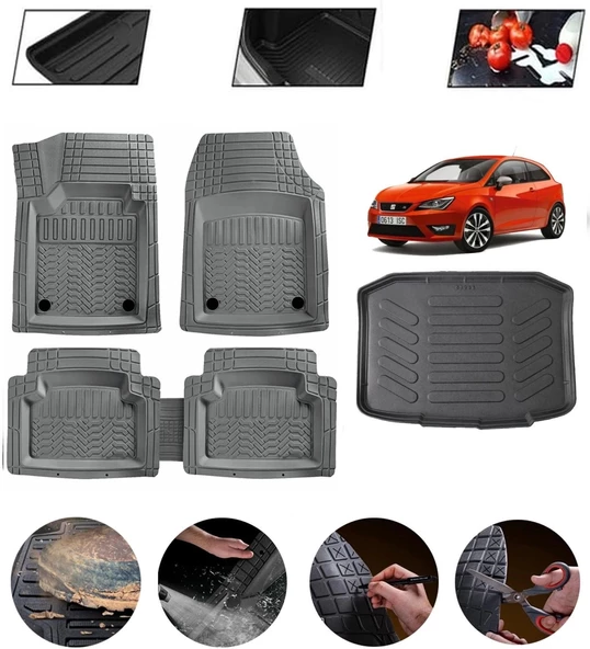 Seat İbiza Station Wagon 2008-2017 Uyumlu Paspas Araca Özel Bagaj Havuzu MBS Gri ürün görseli 1