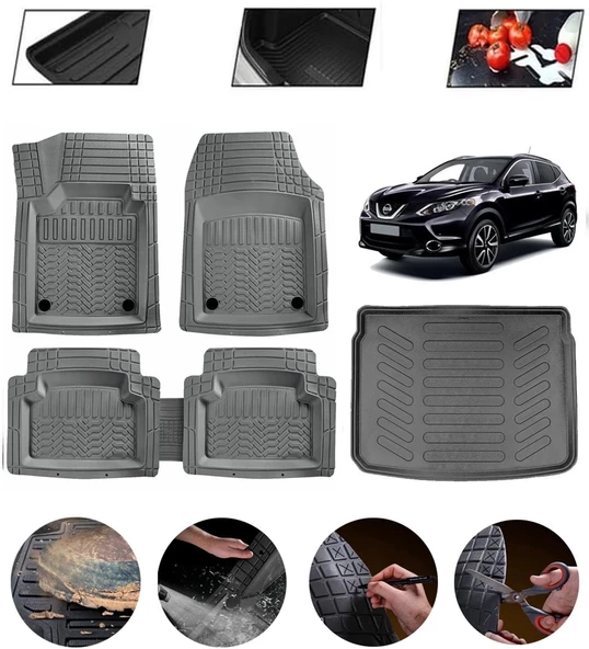 Nissan Qashqai 2013-2021 Tekna Uyumlu Paspas Araca Özel Bagaj Havuzu MBS Gri ürün görseli 1