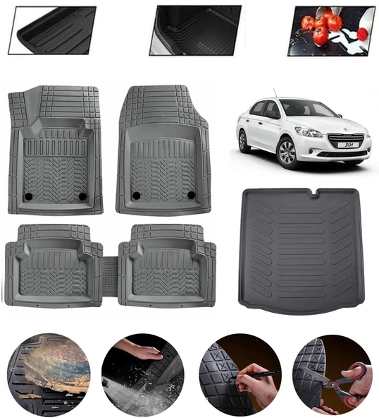 Peugeot 301 Uyumlu Paspas Araca Özel Bagaj Havuzu MBS Gri ürün görseli 1