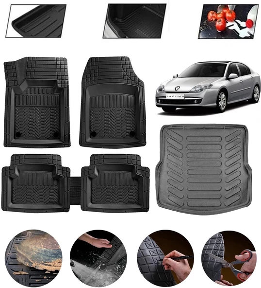 Renault Laguna 3 2007-2015 Uyumlu Paspas Araca Özel Bagaj Havuzu MBS Siyah ürün görseli 1