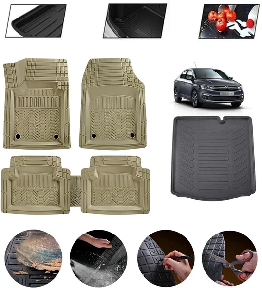 Citroen C-Elysee Uyumlu Paspas Araca Özel Bagaj Havuzu MBS Bej ürün görseli 1