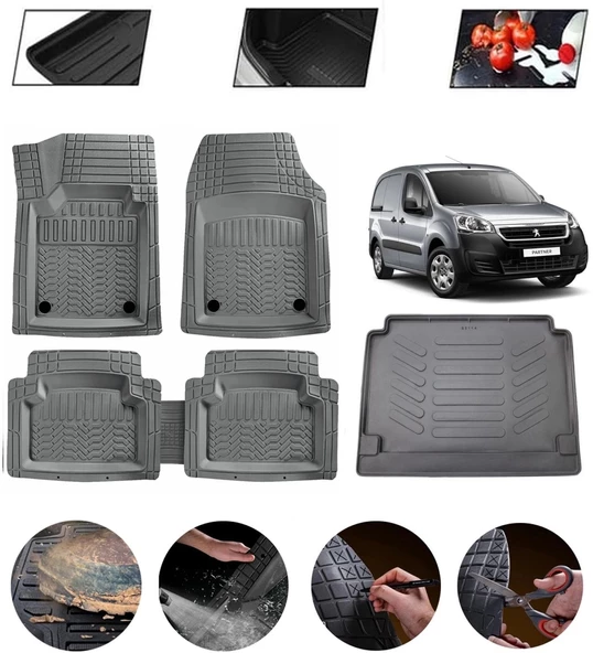 Peugeot Partner 1998-2008 Uyumlu Paspas Araca Özel Bagaj Havuzu MBS Gri ürün görseli 1