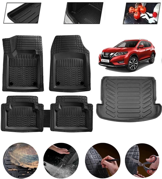 Nissan X-Trail 2013-2021 7 Koltuklu Uyumlu Paspas Araca Özel Bagaj Havuzu MBS Siyah