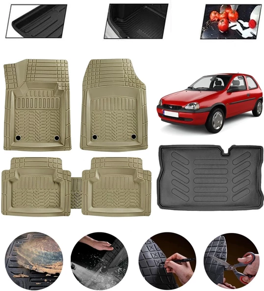 Opel Corsa B 1993-2000 Uyumlu Paspas Araca Özel Bagaj Havuzu MBS Bej ürün görseli 1