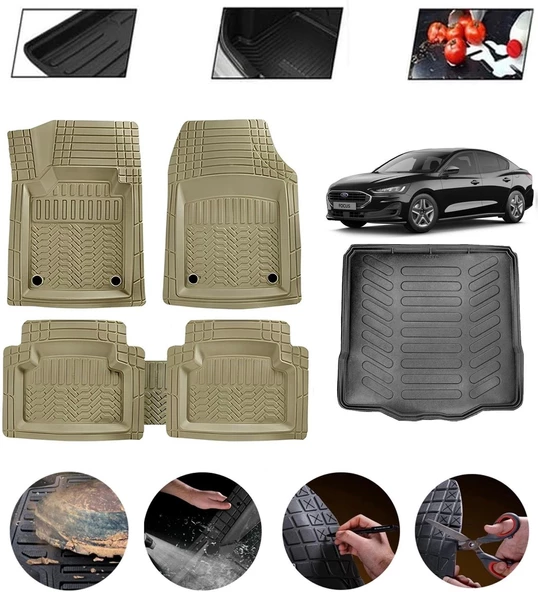 Ford Focus 5 Sedan Tamir Kitli Uyumlu Paspas Araca Özel Bagaj Havuzu MBS Bej ürün görseli 1