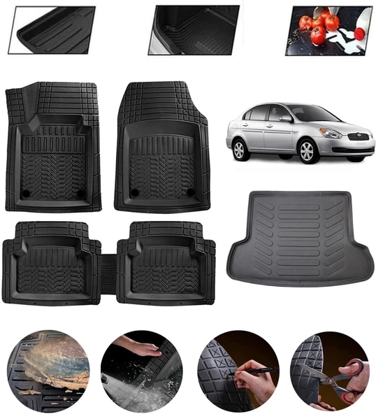 Hyundai Accent Era 2006-2012 Uyumlu Paspas Araca Özel Bagaj Havuzu MBS Siyah ürün görseli 1