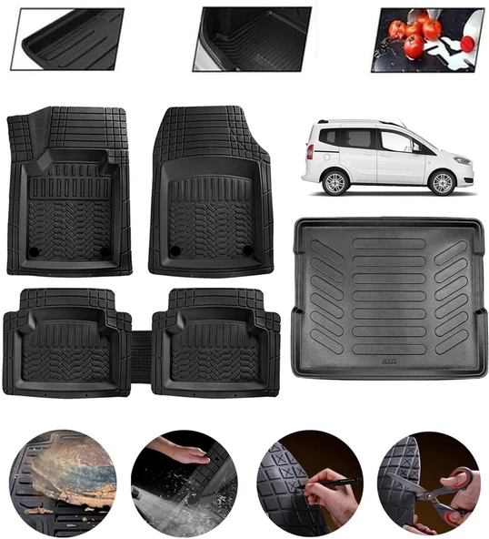 Ford Courier 2014-2023 Uyumlu Paspas Araca Özel Bagaj Havuzu MBS Siyah ürün görseli 1