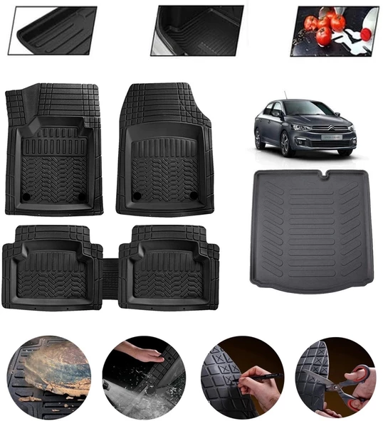 Citroen C-Elysee Uyumlu Paspas Araca Özel Bagaj Havuzu MBS Siyah ürün görseli 1