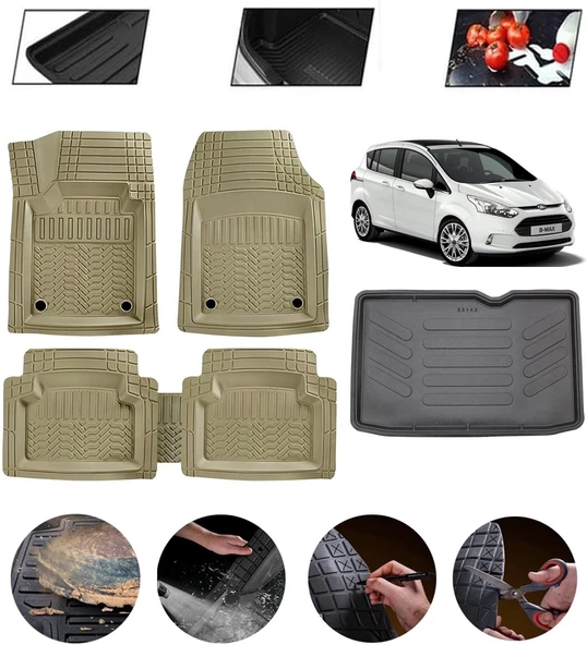 Ford B-Max Uyumlu Paspas Araca Özel Bagaj Havuzu MBS Bej