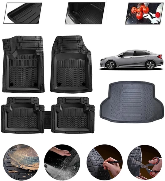 Honda Civic Sedan 2016-2021 Uyumlu Paspas Araca Özel Bagaj Havuzu MBS Siyah ürün görseli 1