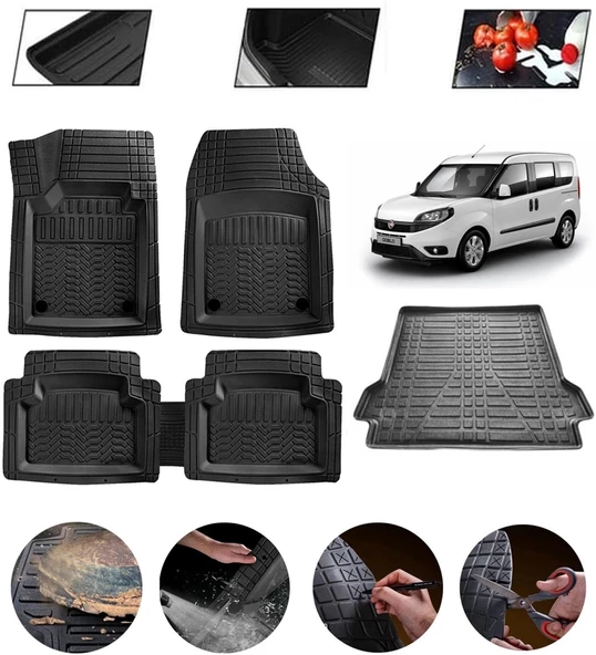 Fiat Doblo Maxi 2010-2015 Sonrası Uyumlu Paspas Araca Özel Bagaj Havuzu MBS Siyah