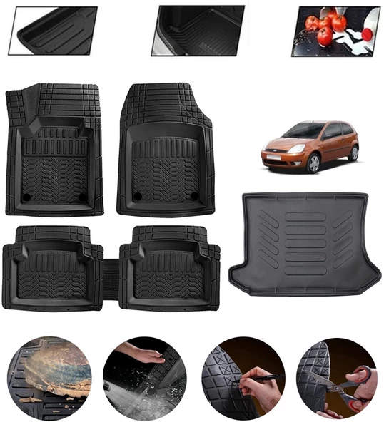 Ford Fiesta 2002-2008 Uyumlu Paspas Araca Özel Bagaj Havuzu MBS Siyah ürün görseli 1