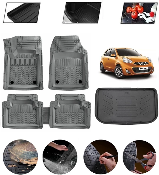 Nissan Micra 2016-2019 Uyumlu Paspas Araca Özel Bagaj Havuzu MBS Gri ürün görseli 1