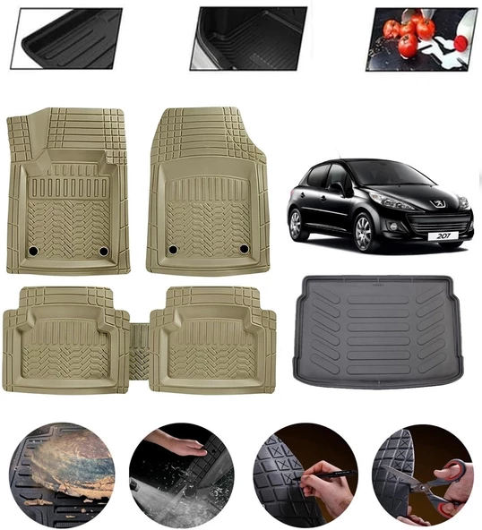 Peugeot 207 Uyumlu Paspas Araca Özel Bagaj Havuzu MBS Bej ürün görseli 1