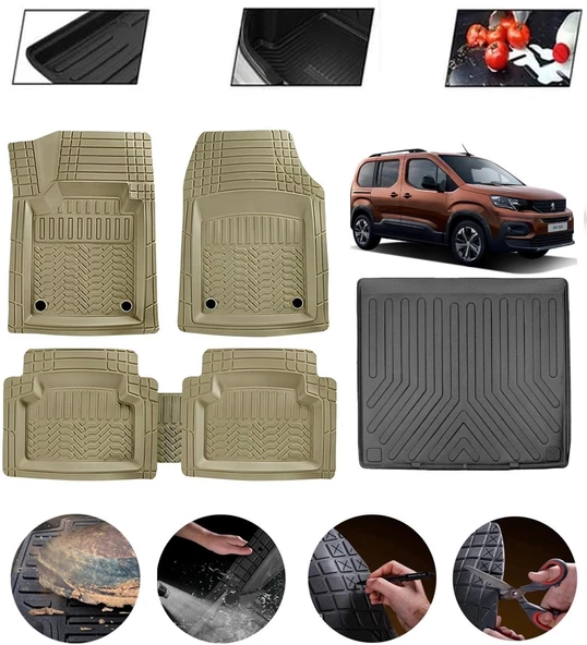 Peugeot Rifter 2019 Demirsiz Uyumlu Paspas Araca Özel Bagaj Havuzu MBS Bej ürün görseli 1