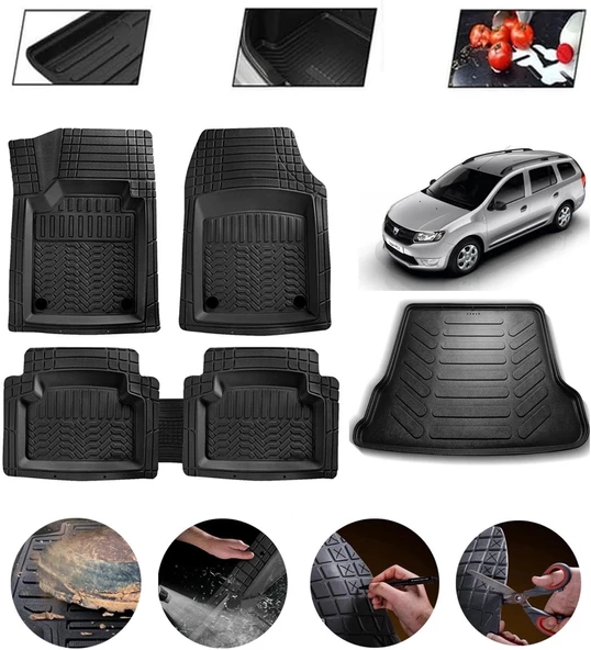 Dacia Logan Mcv 2005-2014 Uyumlu Paspas Araca Özel Bagaj Havuzu MBS Siyah ürün görseli 1