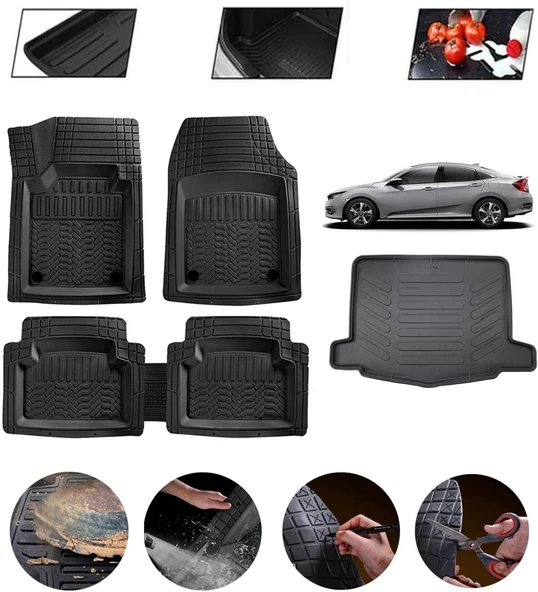 Honda Civic Hatchback 2016-2021 Uyumlu Paspas Araca Özel Bagaj Havuzu MBS Siyah ürün görseli 1