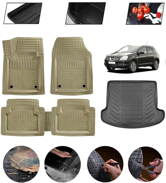 Nissan Qashqai 2006-2013 7 Koltuk Uyumlu Paspas Araca Özel Bagaj Havuzu MBS Bej