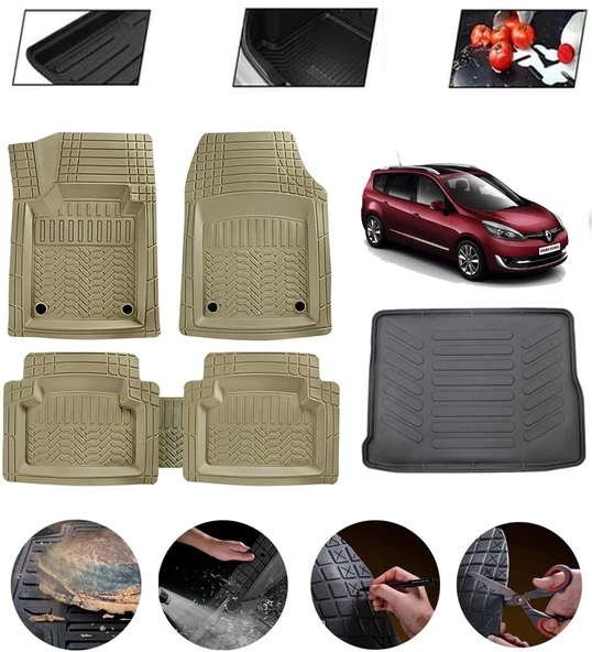 Renault Scenic 3 2009-2015 Uyumlu Paspas Araca Özel Bagaj Havuzu MBS Bej ürün görseli 1
