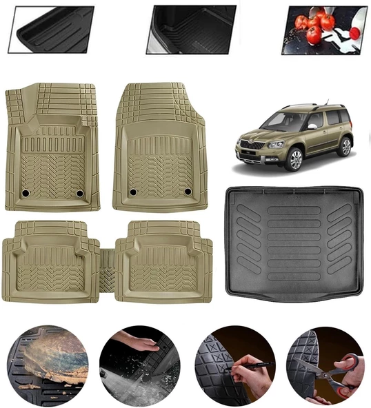 Skoda Yeti 2009-2018 Uyumlu Paspas Araca Özel Bagaj Havuzu MBS Bej ürün görseli 1