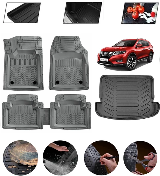Nissan X-Trail 2013-2021 7 Koltuklu Uyumlu Paspas Araca Özel Bagaj Havuzu MBS Gri ürün görseli 1