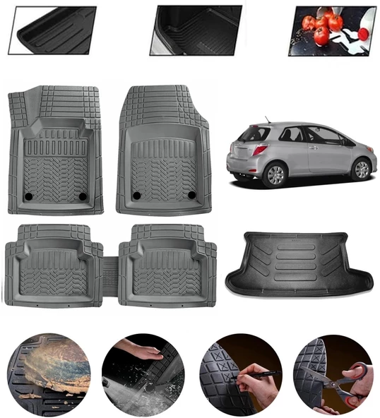 Toyota Yaris 2005-2013  Uyumlu Paspas Araca Özel Bagaj Havuzu MBS Gri ürün görseli 1