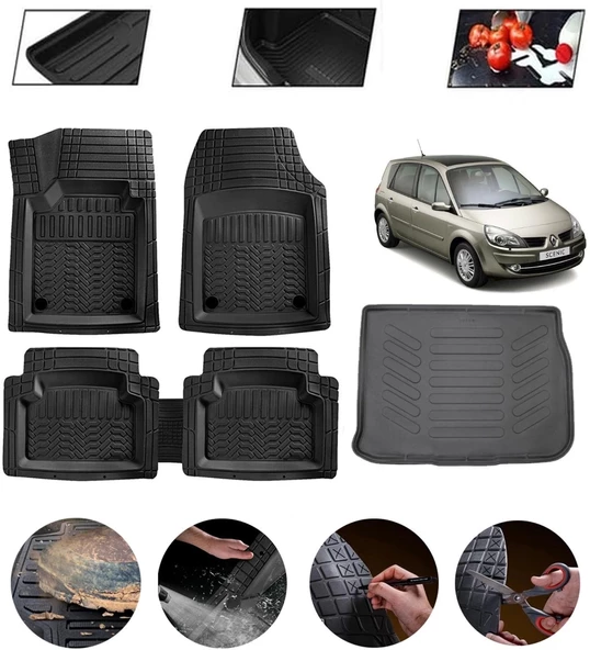 Renault Scenic II 2003-2009  Uyumlu Paspas Araca Özel Bagaj Havuzu MBS Siyah