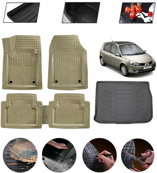 Renault Scenic II 2003-2009  Uyumlu Paspas Araca Özel Bagaj Havuzu MBS Bej ürün görseli 1