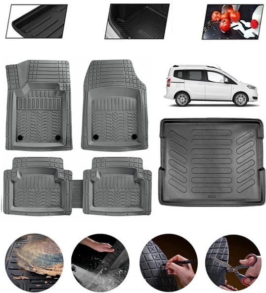 Ford Courier 2014-2023 Uyumlu Paspas Araca Özel Bagaj Havuzu MBS Gri ürün görseli 1