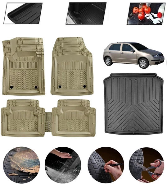 Skoda Fabia Station Wagon 1999-2007 Uyumlu Paspas Araca Özel Bagaj Havuzu MBS Bej ürün görseli 1