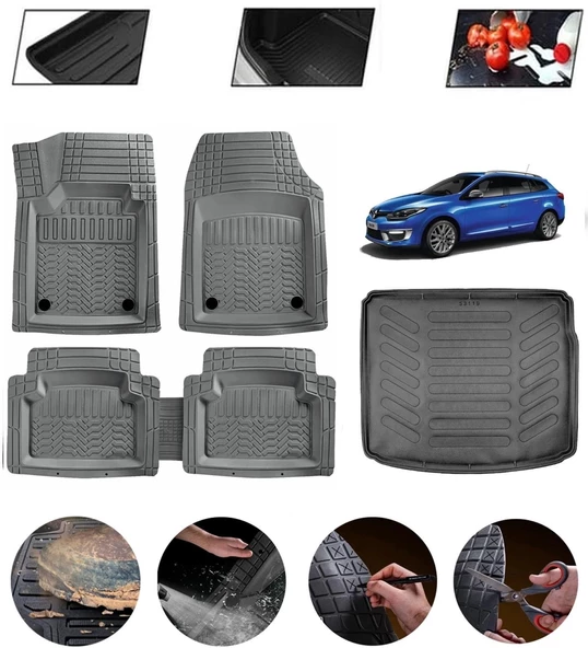 Renault Megane 3 Sport Tourer 2009-2016 Uyumlu Paspas Araca Özel Bagaj Havuzu MBS Gri ürün görseli 1