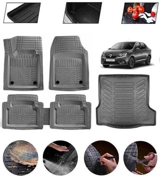 Renault Symbol 2013-2023 Uyumlu Paspas Araca Özel Bagaj Havuzu MBS Gri ürün görseli 1