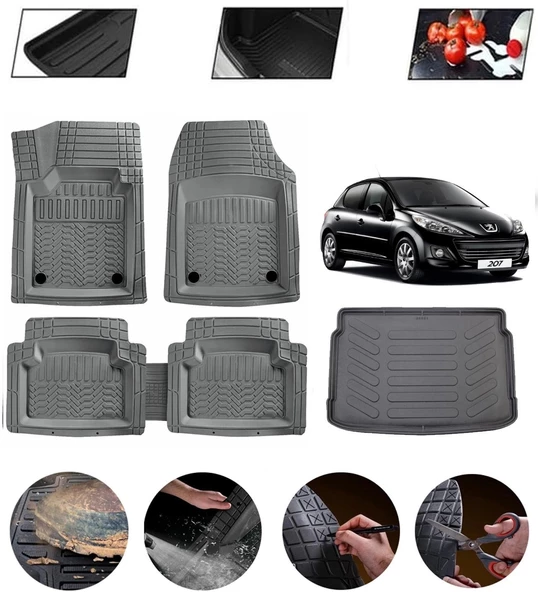 Peugeot 207 Uyumlu Paspas Araca Özel Bagaj Havuzu MBS Gri ürün görseli 1