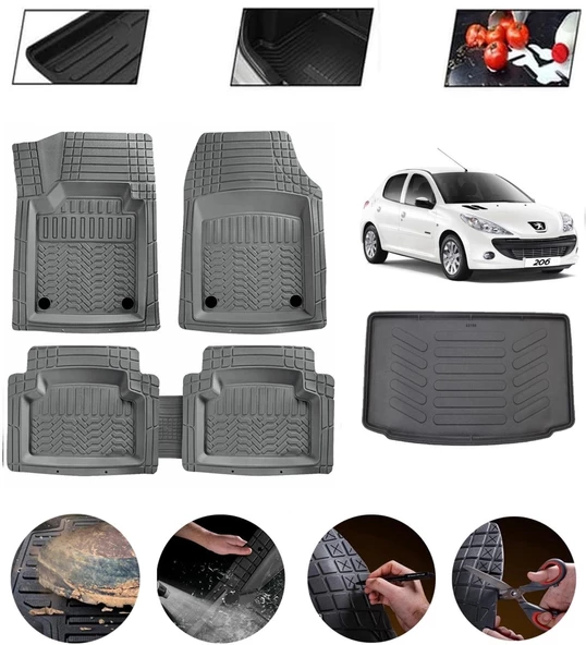 Peugeot 206 Uyumlu Paspas Araca Özel Bagaj Havuzu MBS Gri ürün görseli 1