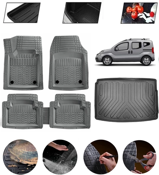 Fiat Fiorino 2007-2017 Uyumlu Paspas Araca Özel Bagaj Havuzu MBS Gri ürün görseli 1