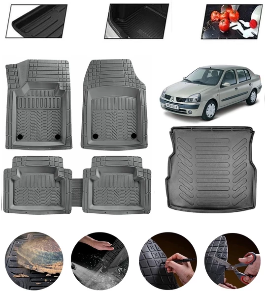 Renault Symbol 1999-2008 Uyumlu Paspas Araca Özel Bagaj Havuzu MBS Gri ürün görseli 1