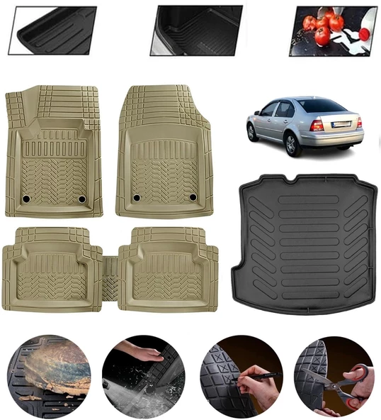 Volkswagen Bora 1999-2006 Uyumlu Paspas Araca Özel Bagaj Havuzu MBS Bej ürün görseli 1