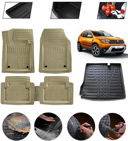 Dacia Duster 4X2 2018-2023 Uyumlu Paspas Araca Özel Bagaj Havuzu MBS Bej ürün görseli 1