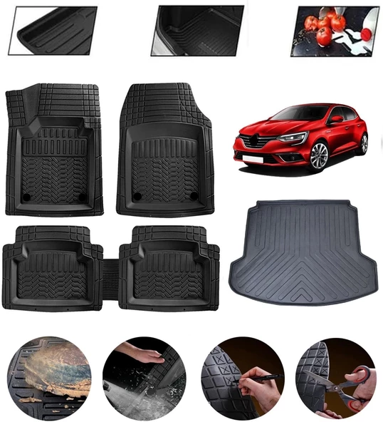 Renault Megane 4 Sedan Çift Cepli 2016-2025 Uyumlu Paspas Araca Özel Bagaj Havuzu MBS Siyah