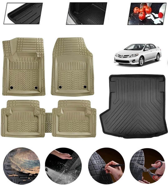 Toyota Corolla Sedan 2002-2007  Uyumlu Paspas Araca Özel Bagaj Havuzu MBS Bej ürün görseli 1