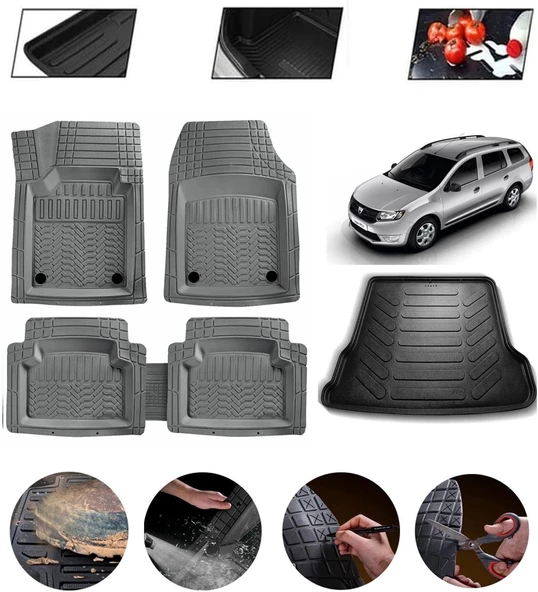 Dacia Logan Mcv 2005-2014 Uyumlu Paspas Araca Özel Bagaj Havuzu MBS Gri ürün görseli 1